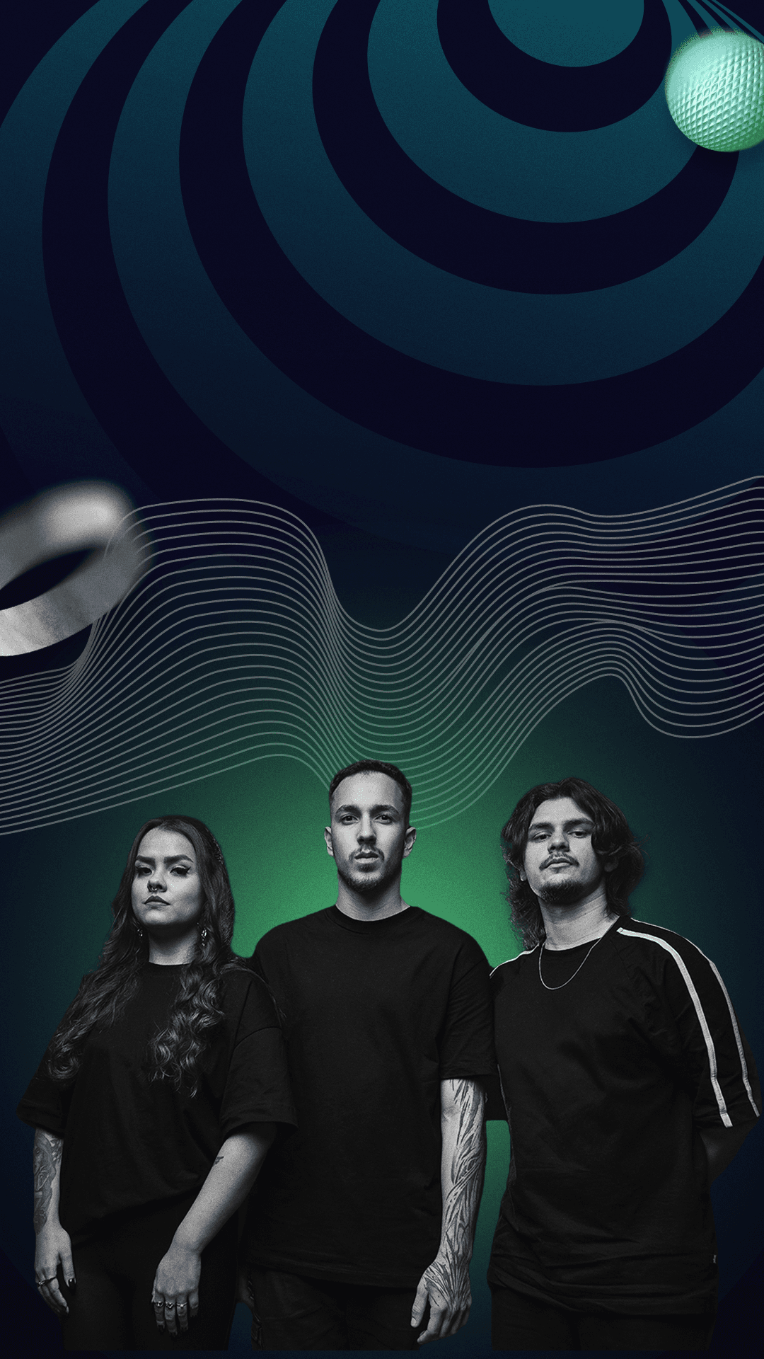 Retrato artístico de integrante da Union Audio com tipografia inspiradora